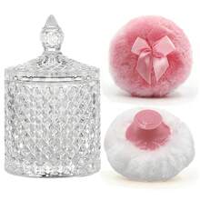 Luxury 4 Inch Glass Powder Container With 2 Soft Puffs For Loose Powder - 1 Handle 1 Bow Pink Puffs With Pointed Cylinder-clear-large - View 1