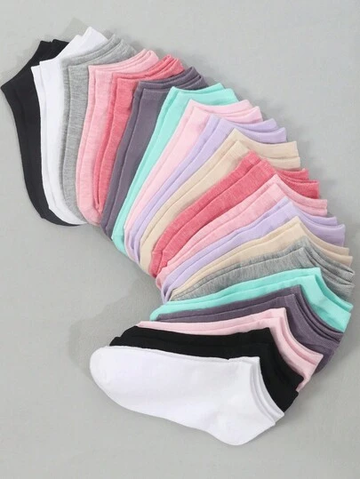 20 piezas (10 pares) Calcetines de verano finos, casuales y de moda de corte bajo para mujer, multicolor (colores aleatorios)