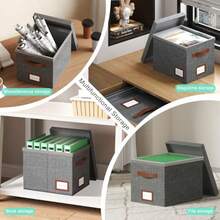Caja de archivos para colgar caja organizadora de archivos con tapa carpetas decorativas de tamaño carta con riel deslizante de plástico integrado de una sola pieza gris 13.2 x 10.1 x 10.1 - Gris - Ver 4