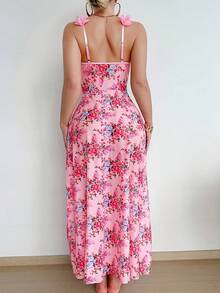 Women's Lace Floral Mesh Petticoat Two-Piece Outfit, Flower Embroidered Suspender Design, Front Slit Sheer Mesh Matching Bottoms, Valentine's Day Date Night Festival Clubwear - [多色的] - 查看 6