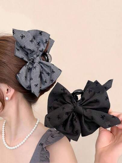 1件装女士时尚布艺蝴蝶结发夹，后脑勺发爪，发饰头饰