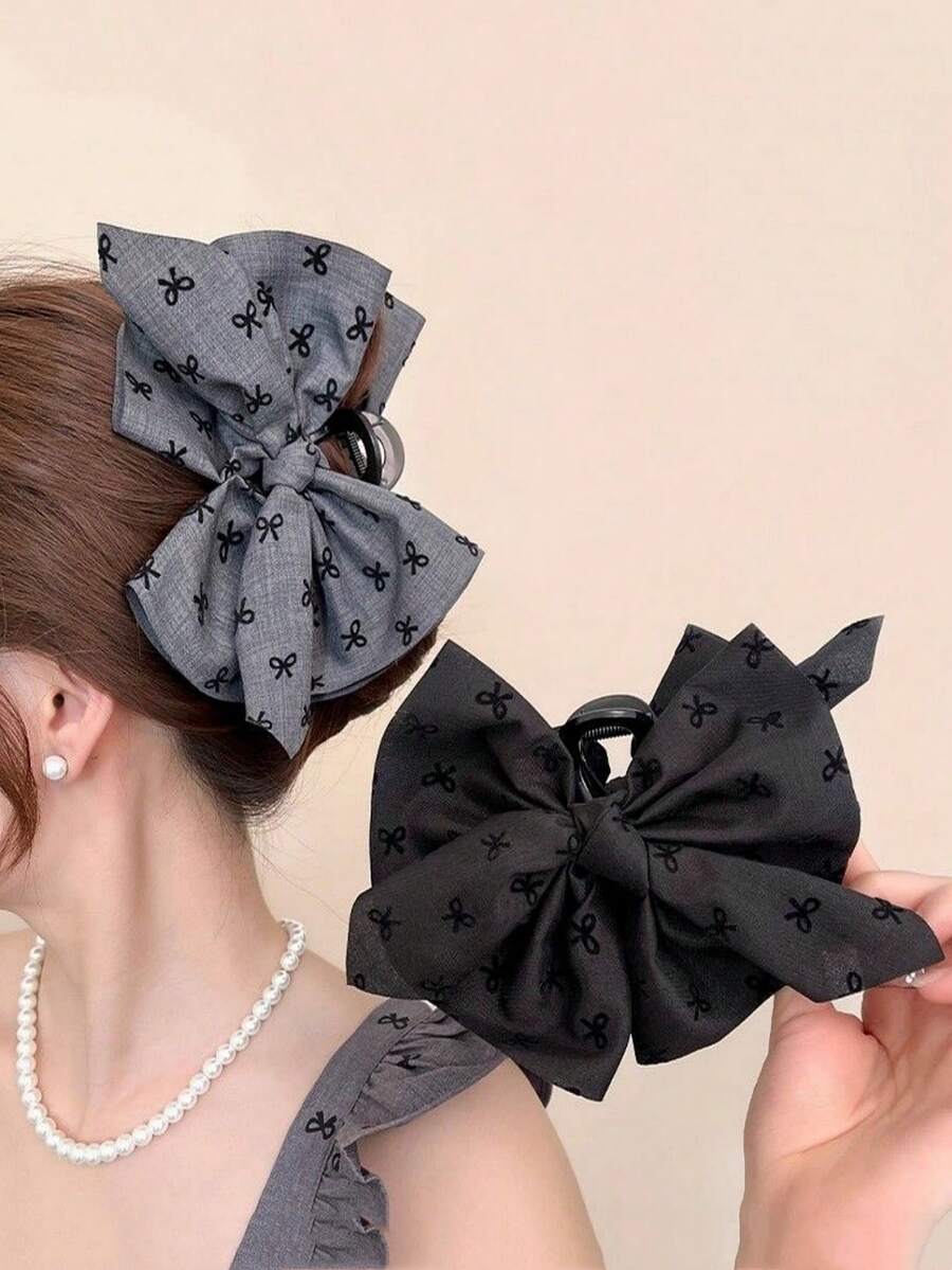1件装女士时尚布艺蝴蝶结发夹，后脑勺发爪，发饰头饰 - 彩色 - 查看 1