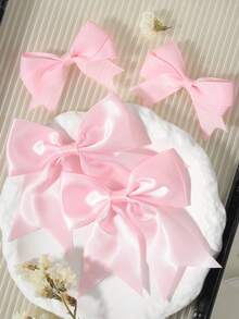 4pcs Cute Bowknot Hair Clips, Satin Ribbon Design, Exquisite - Mixed color - View 8