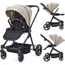 Cochecito de bebé plegable, de viaje, con asiento reversible, plegado con una sola mano, capota y reposapiés ajustables, para recién nacidos y niños pequeños - beige - Ver 7