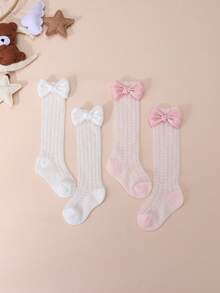 2双装女童蝴蝶网眼袜，薄款中筒袜，适合春夏季穿着 - 彩色 - 查看 10