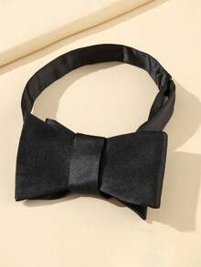 1条男士缎面领结，可调节双款领带，适合婚礼、派对和日常穿着 - 黑色 - 查看 8