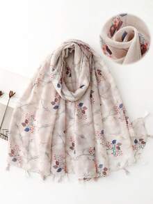 1件装女士时尚碎花轻盈流苏围巾/头巾，适合约会、日常穿着、外出、旅行、海滩、派对等场合。 - 彩色 - 查看 2