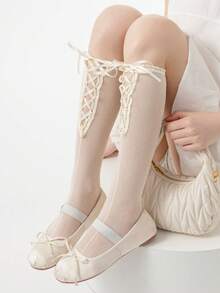 1/3 Pairs Spring/Summer Thin Knee-High Socks, Ballet-Style Criss-Cross Leg Warmers, Lolita Bow Knee Socks, Mesh Hollow Thigh-High Socks, No-Show Ankle Socks, Straight-Cut Socks - Multicolor - View 40
