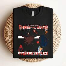 Women T-Shirt Print VINTAGE STYLE THREE 6 MAFIA MYSTIC STYLEZ RAP T-SHIRT - 黑色 - 查看 3
