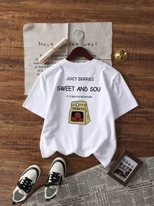 Y2K字母印花短袖T恤，女士夏季休闲圆领宽松百搭修身T恤 - 白色 - 查看 5