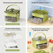 Kitchen Essentials Double-Layer Ice Cube Tray Ice Mold For DIY Ice Cubes Fruit Ice Tray Freezer Organizer Summer Kitchen Gadget Ice Cube Maker - Green - View 9