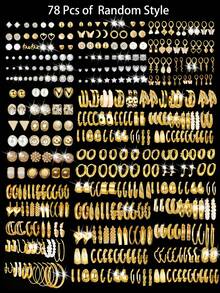 Bộ 18/36/54/66/78 chiếc bông tai thời trang thanh lịch tối giản phong cách Bohemian cổ điển hình trái tim, hoa, nơ pha lê, vỏ sò, xoắn hình chữ C, đính ngọc trai giả, thích hợp đeo hàng ngày, hẹn hò, dự tiệc, du lịch, nhiều kiểu dáng khác nhau. - Vàng - Xem 1