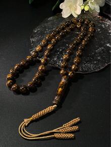 1条穆斯林编织闪亮珠子念珠，45颗珠子穆斯林单流苏祈祷念珠，简约流苏祈祷手链 - 彩色 - 查看 9