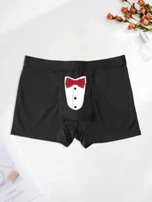 Men's Black Bow Tie Print Briefs, Elastic Comfortable Everyday Underwear - Black - View 1