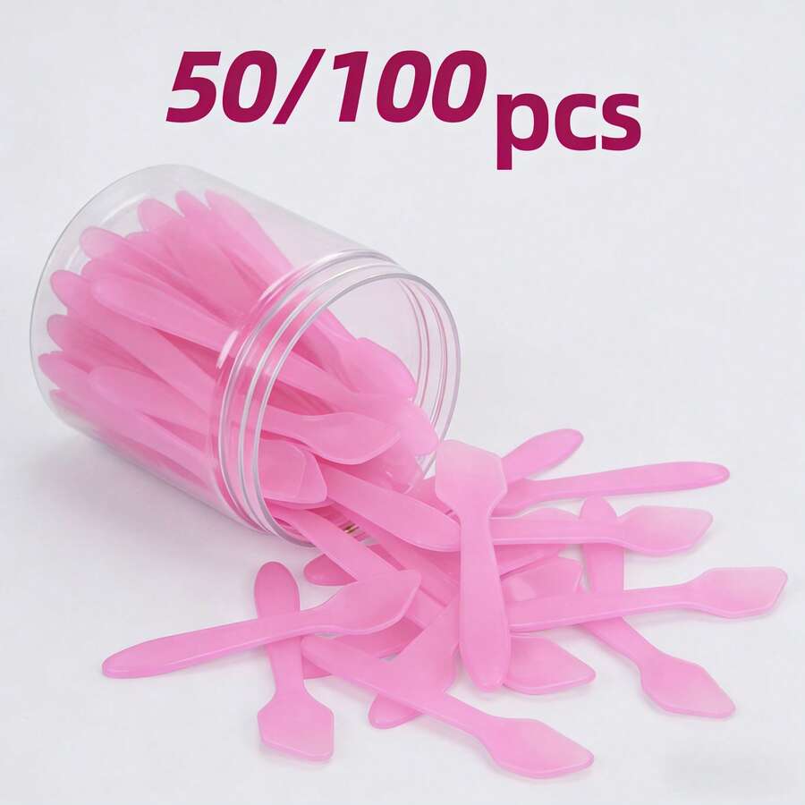 50/100个装 化妆刮勺 面霜面膜泥搅拌塑料勺 美容DIY工具 眼部面部化妆涂抹器 - 小湯匙 - 查看 1