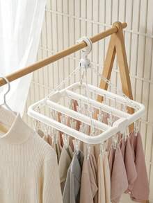 1 件装晾衣绳，带 32 个夹子和可折叠塑料晾衣架，适用于晾晒衣物、内衣、袜子 - 白色 - 查看 1