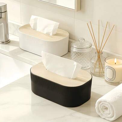 Caixa de lenços de papel estilo minimalista nórdico (1 unidade), porta-guardanapos arqueado com tampa em padrão de bambu, dispensador grande de lenços faciais, ideal para banheiro, quarto, sala de estar, dormitório e outros acessórios de banheiro.