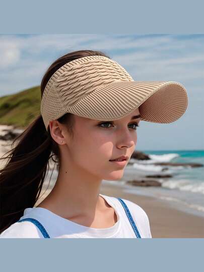 1 pieza Sombrero de sol vacío de unicolor, sombrero de sol elástico y transpirable de moda, para uso casual, playa, uso diario de mujeres en verano, deportes al aire libre, sin tapa, protección solar para estudiantes, sombrero de sol versátil