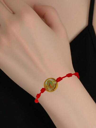 1pc Virgin Mary Guadalupe Woven Bracelet – Colorful Beaded Catholic Prayer Bracelet With Religious Pendant, Perfect For Party Gift And Prayer Bracelet