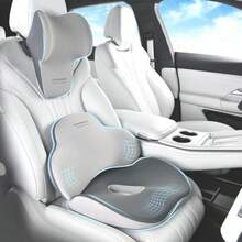 Coverado - Cojín de Asiento y Almohada de Apoyo Lumbar para Silla de Coche Oficina cojín ergonómico de Espuma viscoelástica para Silla de computadora cojín de Apoyo de Espalda ciática Espalda y - Cojín de asiento gris 3 en 1 - Ver 1
