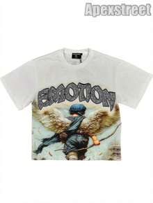 Mixed Emotion Tee,100% Cotton Printed T-Shirt,Stylish Design, Men's Graphic T-Shirt, Minimalist Design, Vintage Casual Style, Hip-Hop Style. Suitable For Outdoor Leisure Activities, Family Gatherings, And Dinners With Friends.,Mens Clothes,Graphic Tee,Summer Clothes,Summer Tops,Easter Outfits,Spring Clothes ,Shirts - trắng - Xem 3