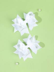 2 piezas/paquete Pinzas para el cabello con lazo de tela acanalada blanca sólida, accesorios para el cabello de niña de las flores, regalos para bodas y fiestas - Blanco - Ver 4