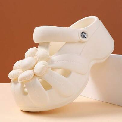 Women's Sandals Closed Toe Comfortable Slip-On Floral Beach Shoes, Thick Sole Elevated, Casual Summer