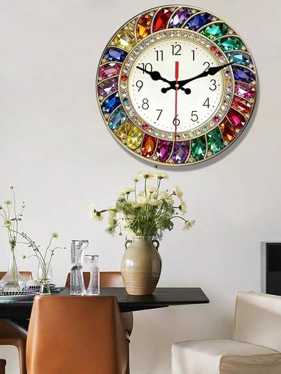 2D彩色水晶装饰挂钟，创意静音设计，适用于卧室、客厅和办公室，尺寸可选：10英寸/12英寸（不含电池）