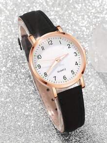 5pcs/Set Luminous Pointer Fashion Watches, Matte Leather Casual Watches, Minimalist Quartz Watches With Numeric Display - Five-piece Set - View 5