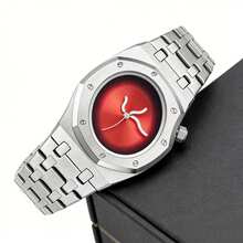 1 chiếc đồng hồ đeo tay nam màu bạc sang trọng, thiết kế bất đối xứng, dây thép, máy quartz, phù hợp cho công sở, các sự kiện xã hội, làm quà tặng. - Một cỡ - Xem 8