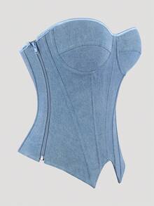 Blue Strapless Corset Top, Gothic Victorian Style Bodycon Shapewear, Suitable For Daily Wear And Special Occasions - Baby Blue - View 4