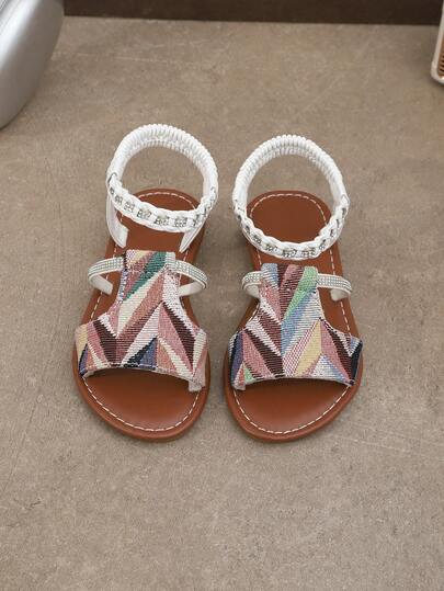 A Pair Of New Summer Children's Color-Matched Sandals - Hand-Woven Strap, Shiny Diamond Sandals. The Comfortable Style Can Be Easily Matched With Various Clothes, Suitable For Daily Outings, Beach Sandals, Bohemian Style Sandals, Sandals, School Life And Summer Vacations. Girls' Sandals, Girls' Shoes, Children's Sandals, Sandals, Children's Shoes.