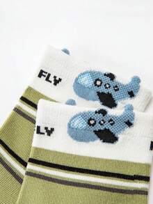 5双装儿童（1-16岁）可爱卡通飞机图案透气防臭中筒袜，男女通用，适合春、夏、秋季穿着 - 彩色 - 查看 8