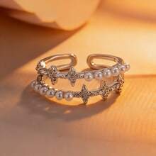 1pc S925 Silver Geometric Double-Layer Design Cubic Zirconia Ring, Adjustable Open Band, Elegant & Classy Daily Wear Jewelry For Women - Silver - View 10