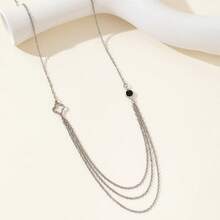 Bộ 2 món gồm: Dây chuyền hình cỏ bốn lá bằng thép không gỉ mạ bạc và mặt kính đen hình chữ Y + Dây chuyền dài hình cỏ bốn lá ba vòng tròn bằng kính đen. - Bạc - Xem 6