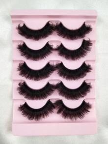 5对自然浓密型假睫毛，打造凌乱凌乱的仿貂毛睫毛，拉长加厚，8D浓密持久型假睫毛 - 黑色 - 查看 5