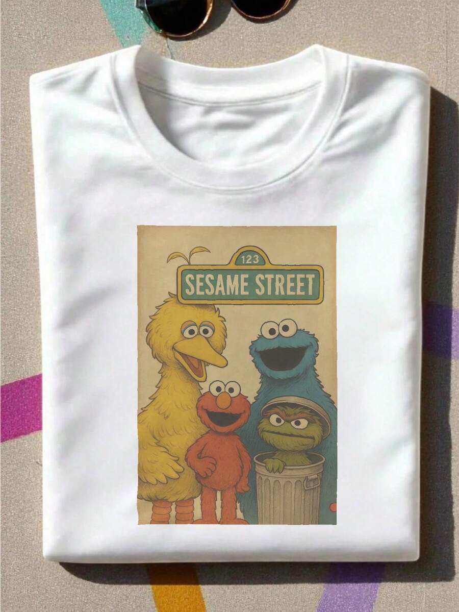 Graphic Tees Women Fifth Sun Sesame Men's Everything I Know I Learned On The Streets Short Sleeve Crew Tee Men's Summer Casual 180g Pure Cotton T-Shirt Patterned Printed Short Sleeved Top T-Shirt - 白色12 - 查看 1