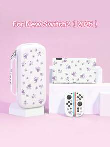 1pc Purple Floral Pattern Protective Case/Cover, Compatible With Switch2 (2025), Switch NS, Switch OLED, Switch Lite, Accessories For Switch 2nd Gen/Switch, Full Set Including Storage Bag, Game Card Case, Best Gift For Switch Players - View 1