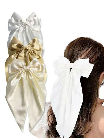 3pcs/Set Women Simple Solid Color Bow Hair Clips, Minimalist Elegant Casual Cute Butterfly Claws Barrettes, Suitable For Daily, Commute, Holidays, Weddings, Summer, Gift