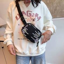 Niche Design White Embossed Waist Bag, 3D Rhombus Embossed Crossbody Bag, Elegant Casual Chest Bag - Black - View 6