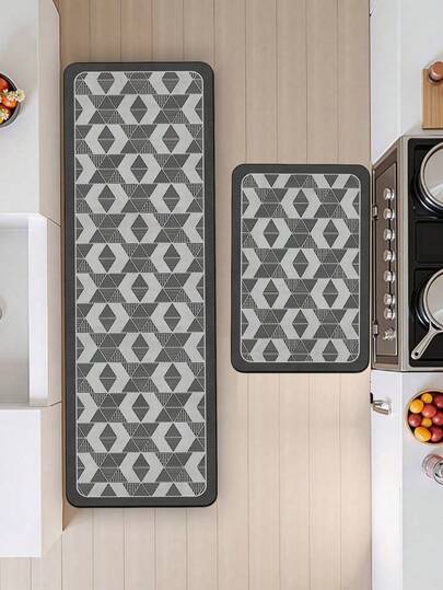Thảm bếp thấm hút dày 3.5mm, kích thước lớn hoặc nhỏ, kiểu dáng hiện đại Bắc Âu hình học đen trắng xám với họa tiết tam giác và hình thoi, có thể tự cắt cho vừa với kích thước bếp, được làm từ vải bề mặt, lớp xốp ở giữa và lớp cao su ở dưới cùng, thích hợp cho nhà bếp, phòng khách, phòng ngủ, phòng trẻ em, làm tấm lót chuột, phòng tắm, lối vào, ngoài trời, ban công, hành lang và các không gian khác trong nhà.