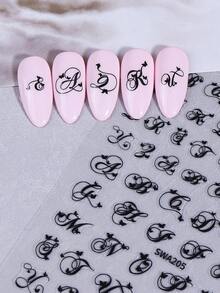 2张黑白字母图案美甲贴纸，蝴蝶装饰，简约3D英文字母单词贴纸，适合女性/女孩美甲沙龙、家庭DIY美甲设计 - 黑與白 - 查看 4