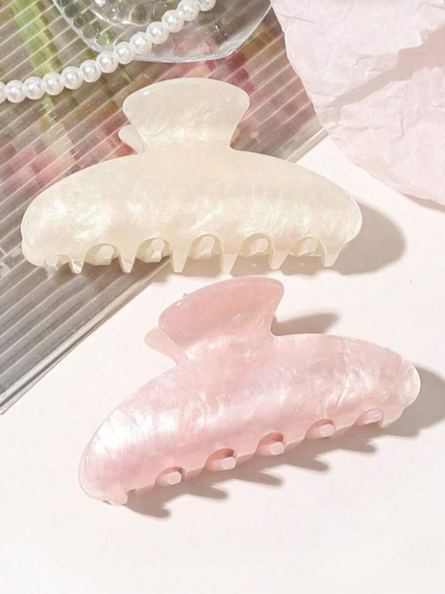 1个简约优雅复古半圆形发夹，暖米色和粉色大理石纹理，甜美发饰，适合茶会装饰、学校日常佩戴、冬季女性夏季沙滩爪夹、度假发夹。 - 彩色 - 查看 1