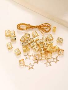 76 Pcs New DIY Dreadlock Accessories, Star Pendants Wrapping String Hair Rings - Multicolor - View 4