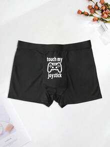 Calzoncillos tipo bóxer para hombres con estampado de mando de videojuego en negro, ropa interior cómoda y elástica para uso diario - Negro - Ver 1