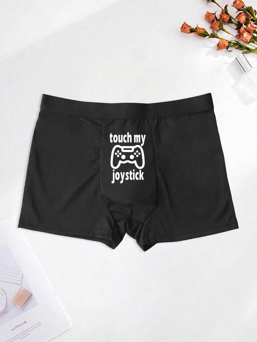 Calzoncillos tipo bóxer para hombres con estampado de mando de videojuego en negro, ropa interior cómoda y elástica para uso diario - Negro - Ver 1