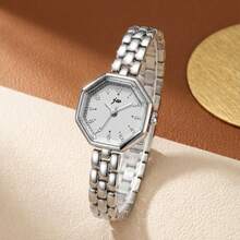1 pieza Reloj de cuarzo para mujer, con tono gris elegante, esfera hexagonal única y correa de cadena delicada - Este sofisticado reloj analógico es ideal para uso diario y ocasiones especiales. - Gris - Ver 9