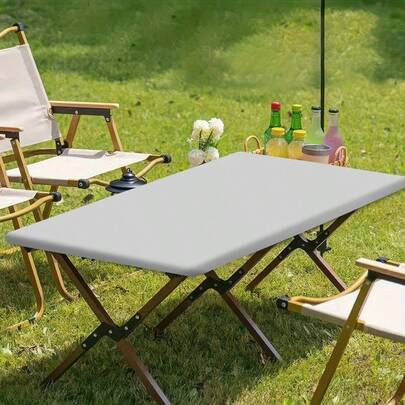 1pc Minimalist Rectangular Polyester Outdoor Tablecloth, Rustic Style, Suitable For Kitchen, Dining Table, Coffee Table, Valentine's Day, Wedding Decoration, Outdoor Party, Dining, Dust-Proof Tablecloth