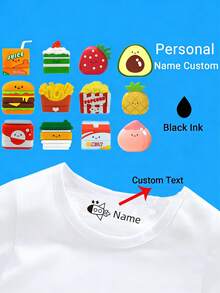 1 con dấu tem tên cá nhân cho các mặt hàng thực phẩm như bánh mì kẹp thịt, khoai tây chiên, trái cây, dâu tây, cà phê, v.v. - Nhiều màu - Xem 1