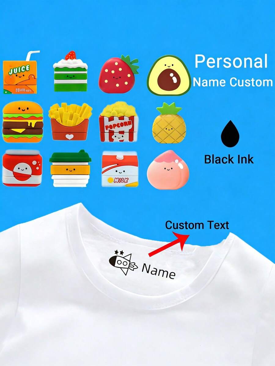 1 con dấu tem tên cá nhân cho các mặt hàng thực phẩm như bánh mì kẹp thịt, khoai tây chiên, trái cây, dâu tây, cà phê, v.v. - Nhiều màu - Xem 1